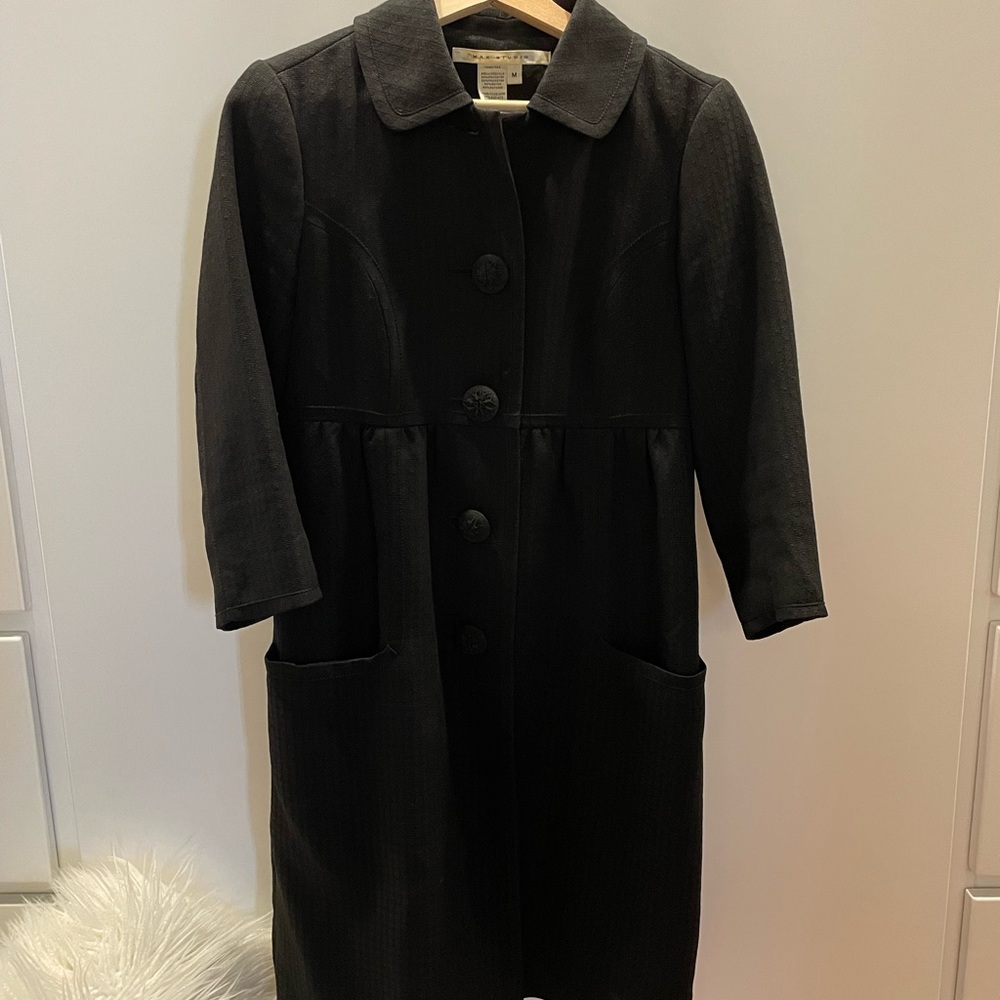 MAX STUDIO | Black Empire Waist 3/4 Sleeve Trench Coat